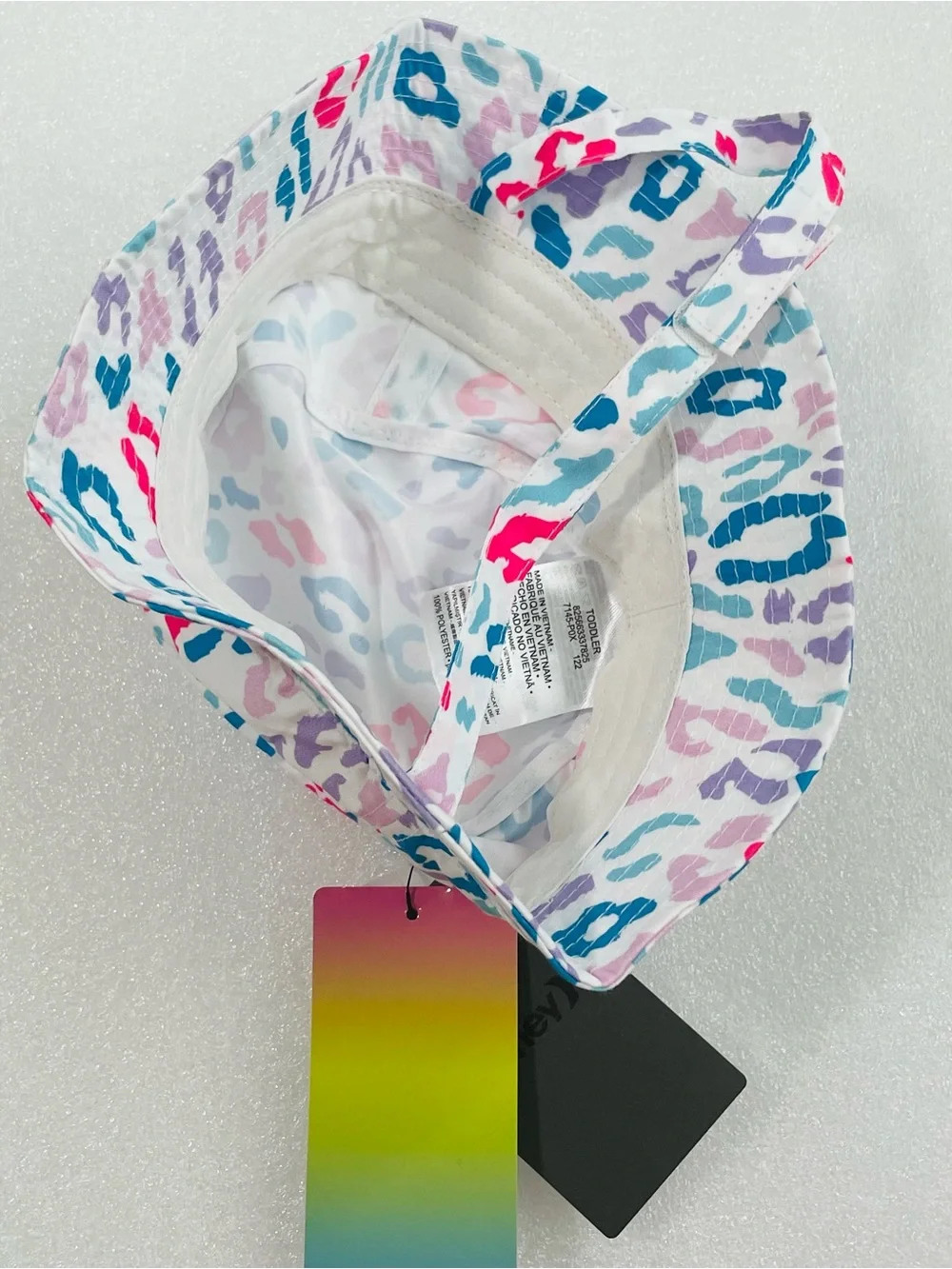 Hurley Kids White Bucket Hat with Pink, Teal, Purple Leopard Print